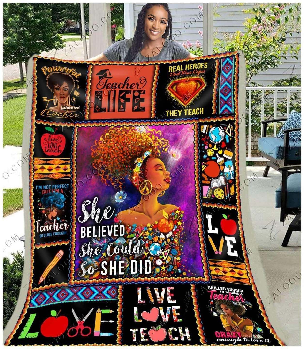 Teacher Black Women Sherpa Fleece Blanket