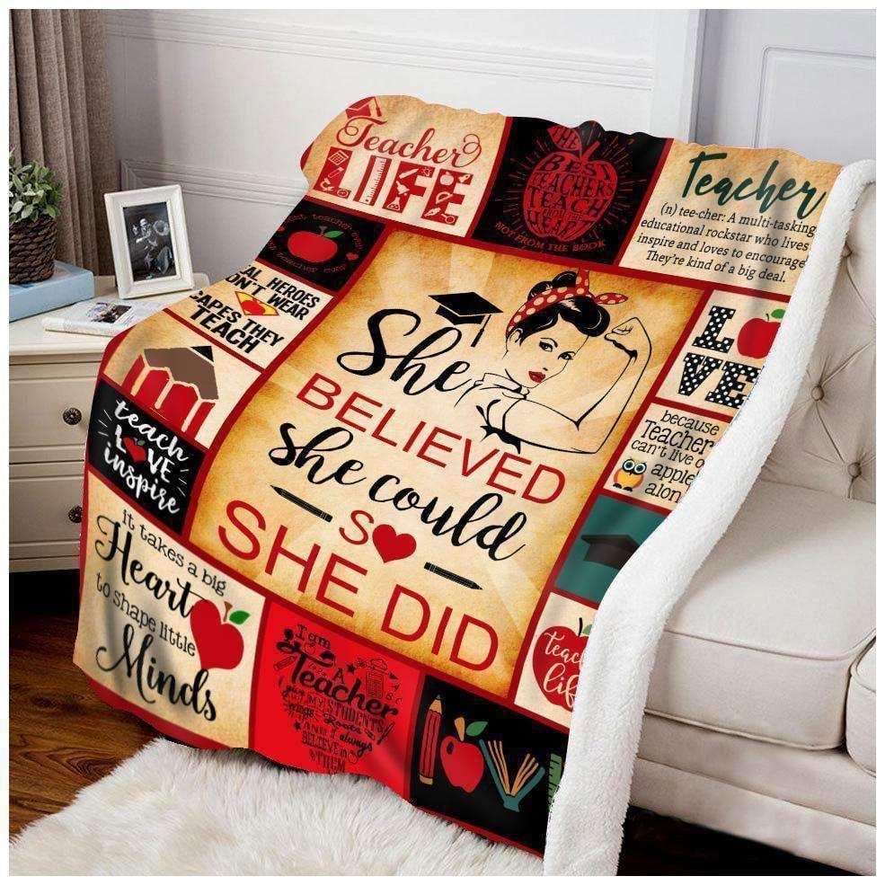 Teacher – She Believed She Could So She Did Fleece Blanket