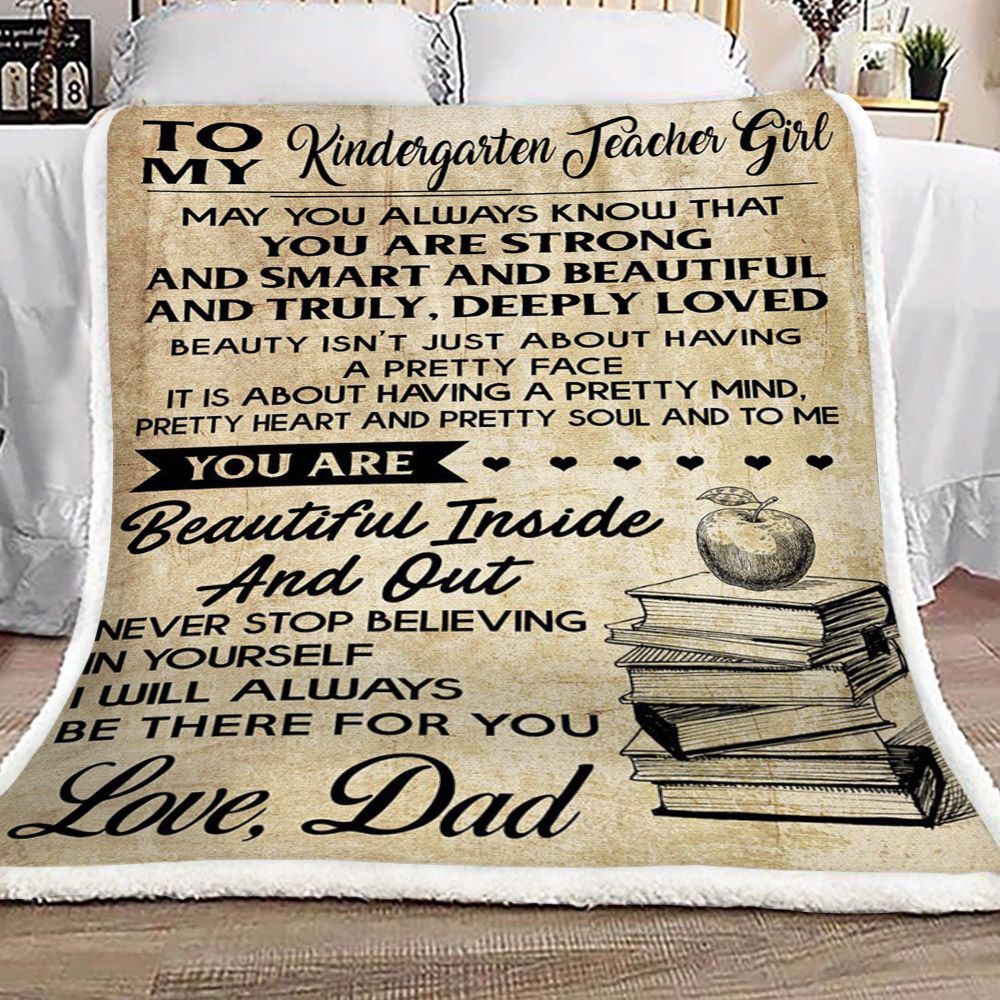 Teacher To My Kindergarten Teacher Girl Love Dad Sherpa Fleece Blanket
