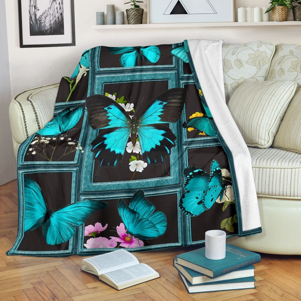 Teal Butterfly Sherpa Fleece Blanket