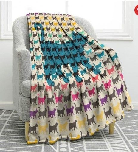 Teal Cat Sherpa Fleece Blanket