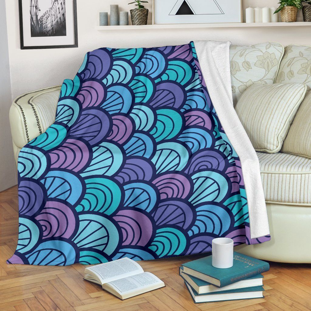Teal Pink Mermaid Scales Sherpa Fleece Blanket