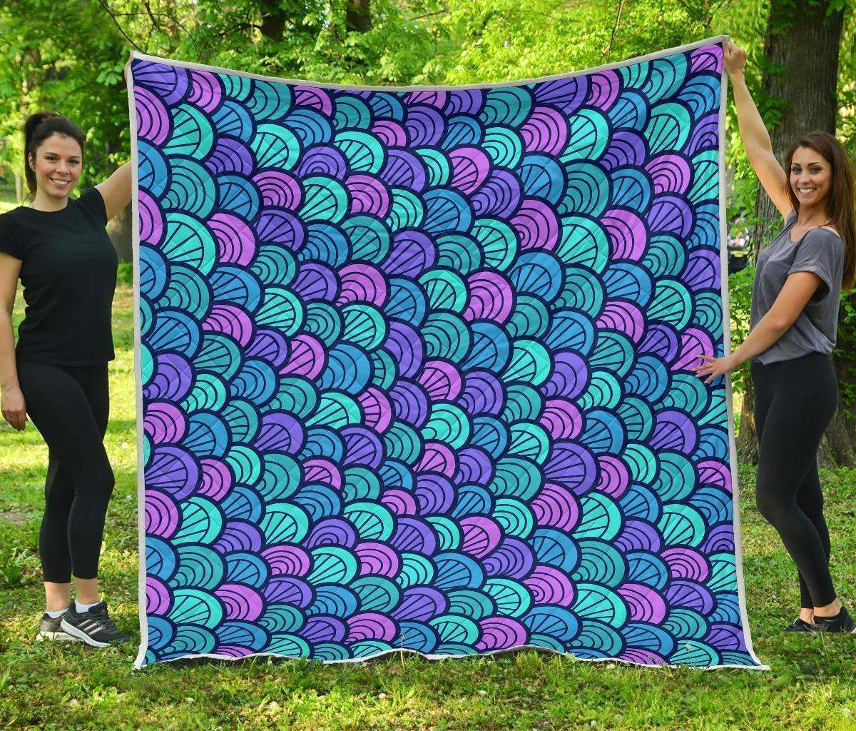 Teal Pink Mermaid Scales CL17100597MDQ Quilt Blanket