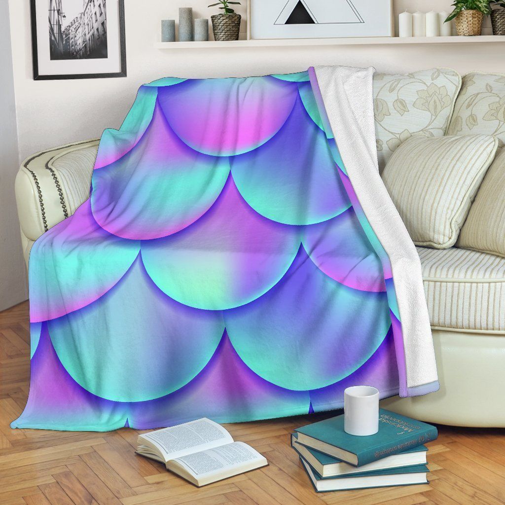 Teal Purple Mermaid Scales Sherpa Fleece Blanket