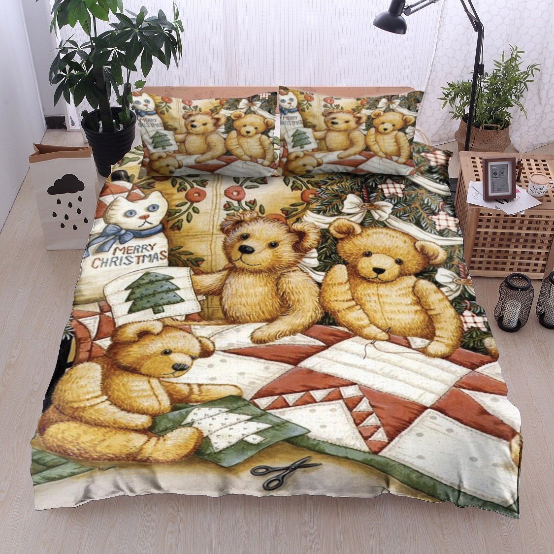 Teddy Bear Flower Sewing Bedding Set