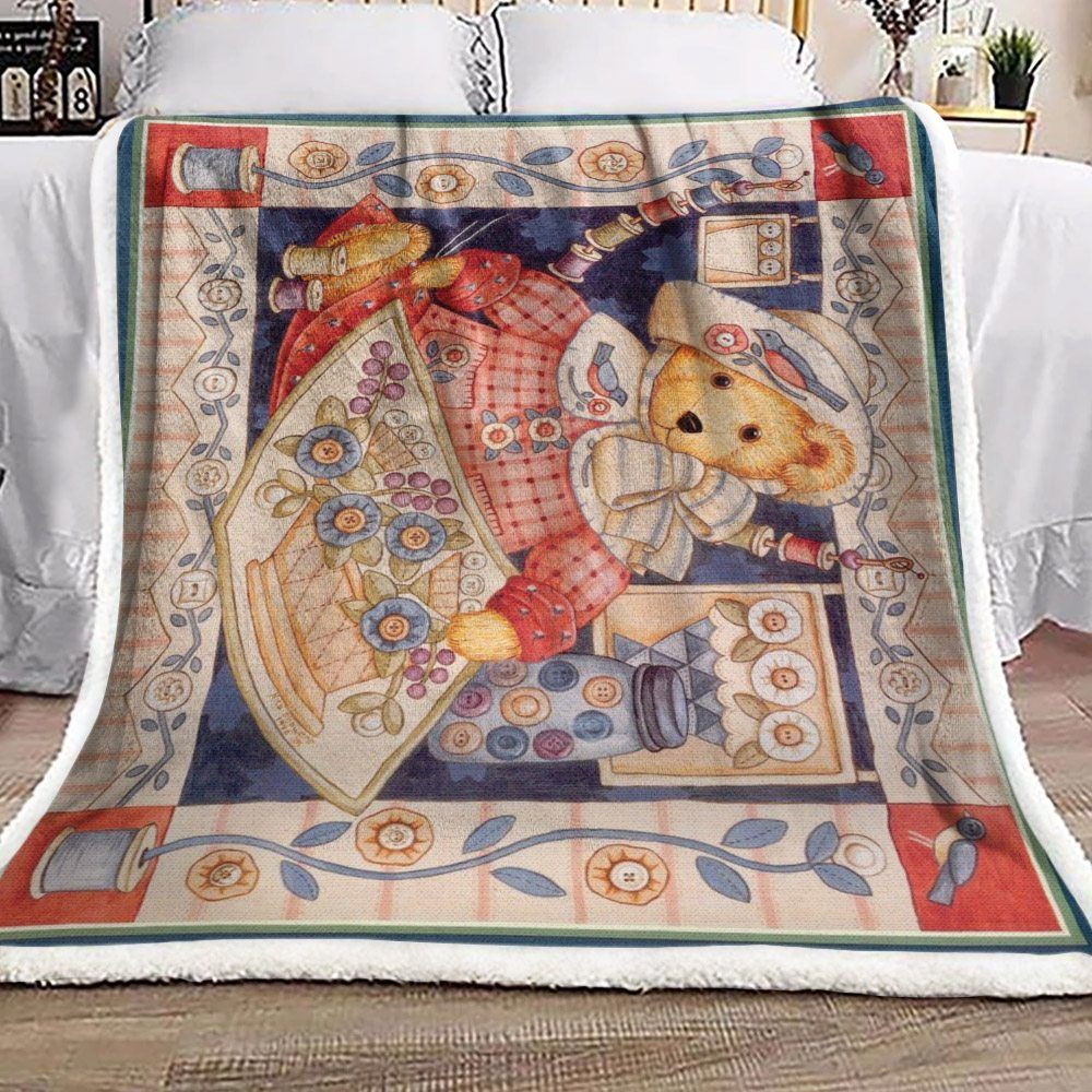Teddy Bear Sewing Sherpa Fleece Blanket