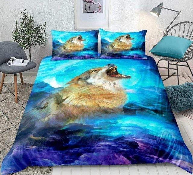 Teen Blue Purple Wolf Bedding Set