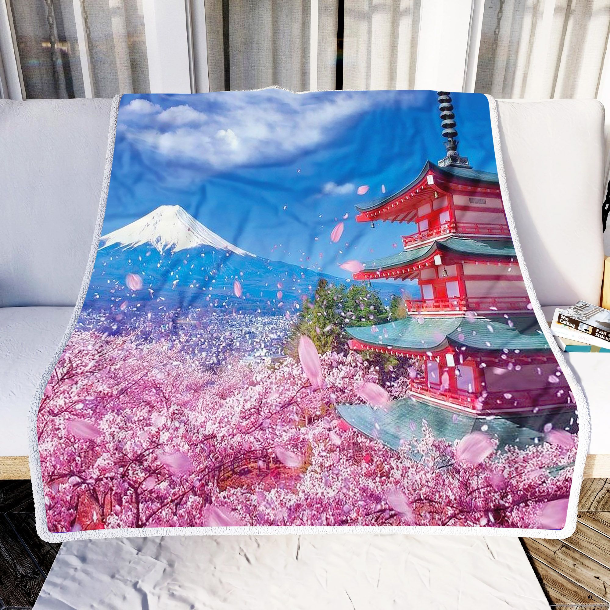 Temple Mountain And Flowers Fleece Blanket