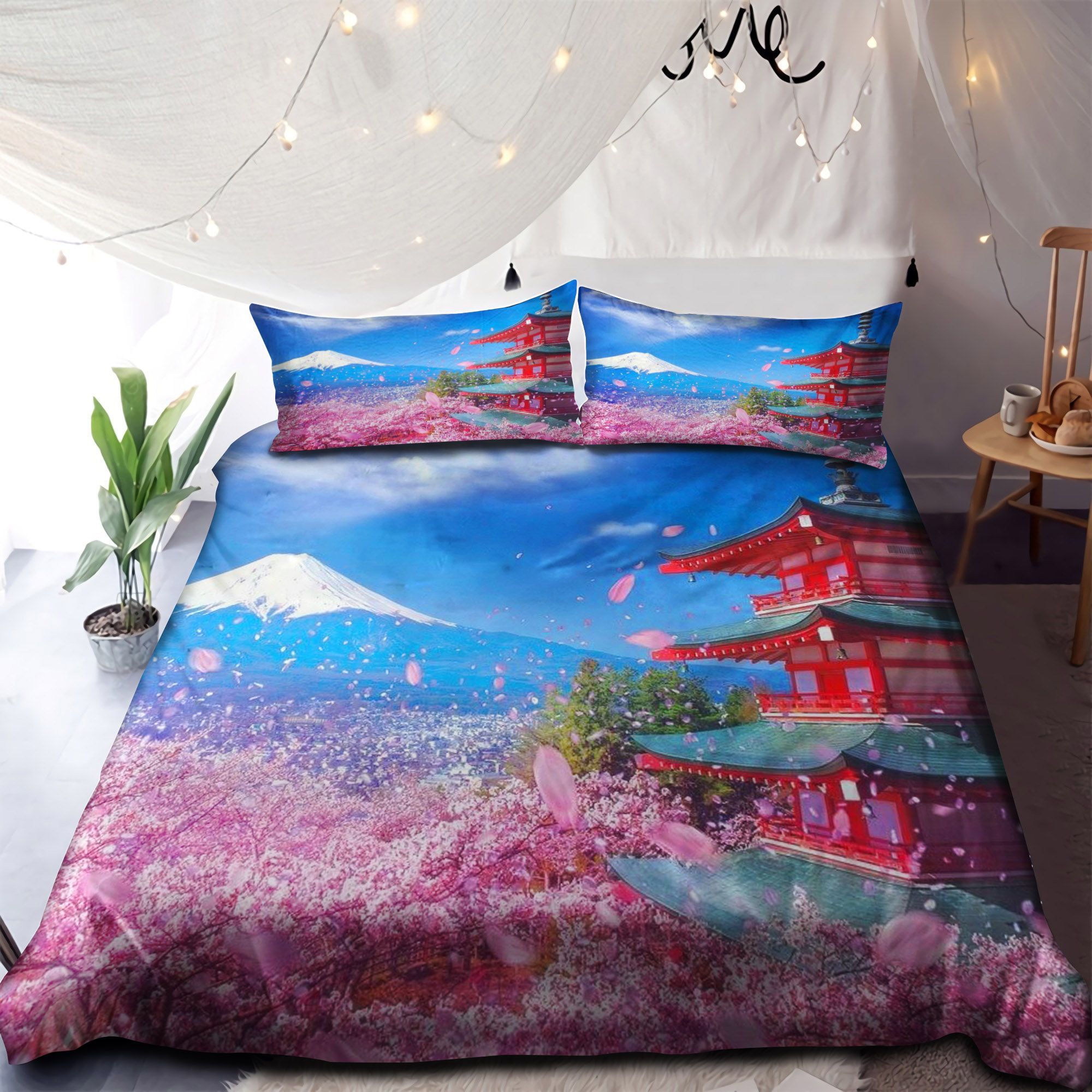 Temple Mountain And Flowers Bedding Set