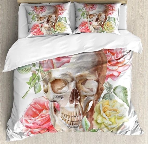 Tender Blossoms Skull Figure Bedding Set