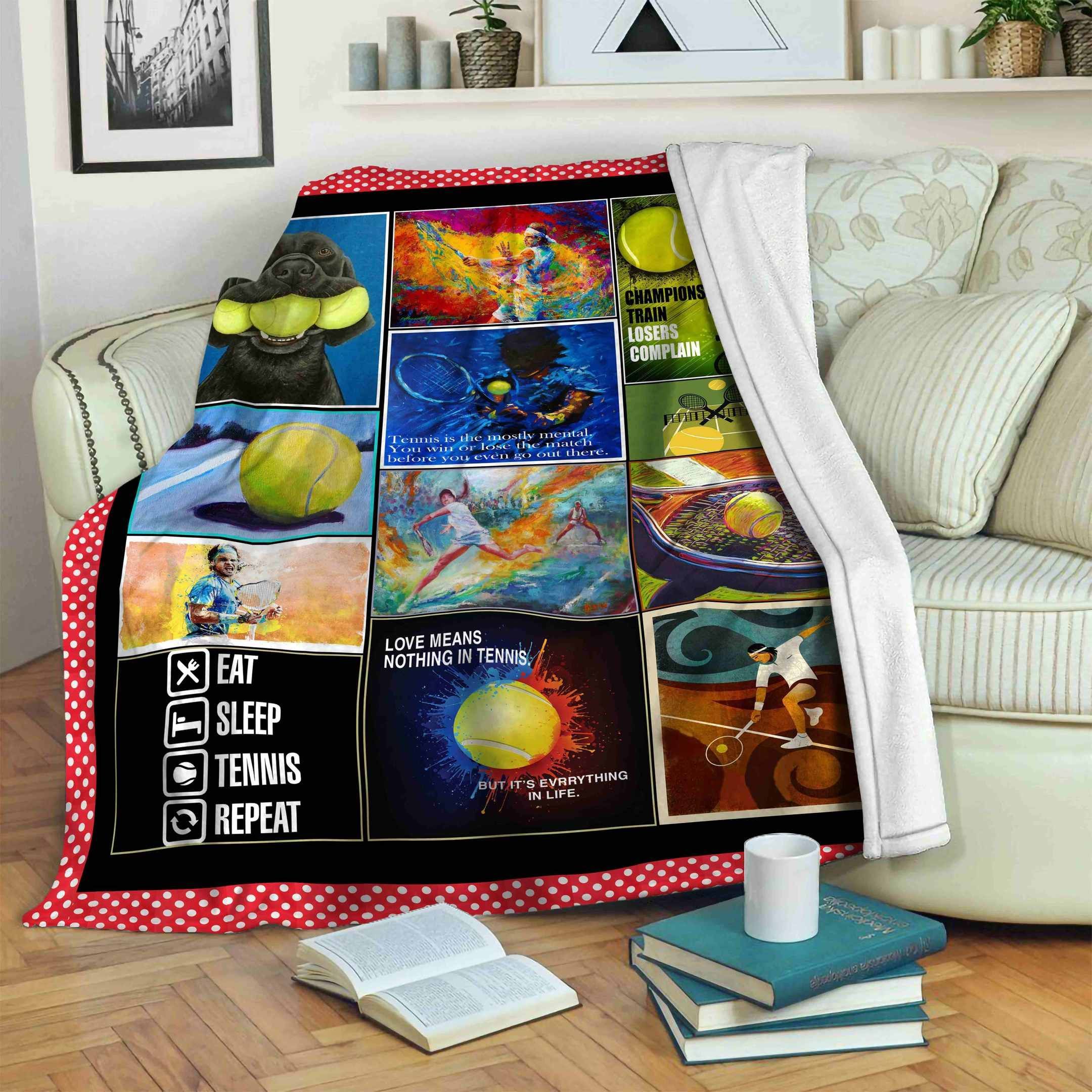 Tennis Eat Sleep Tennis Repeat Sherpa Fleece Blanket