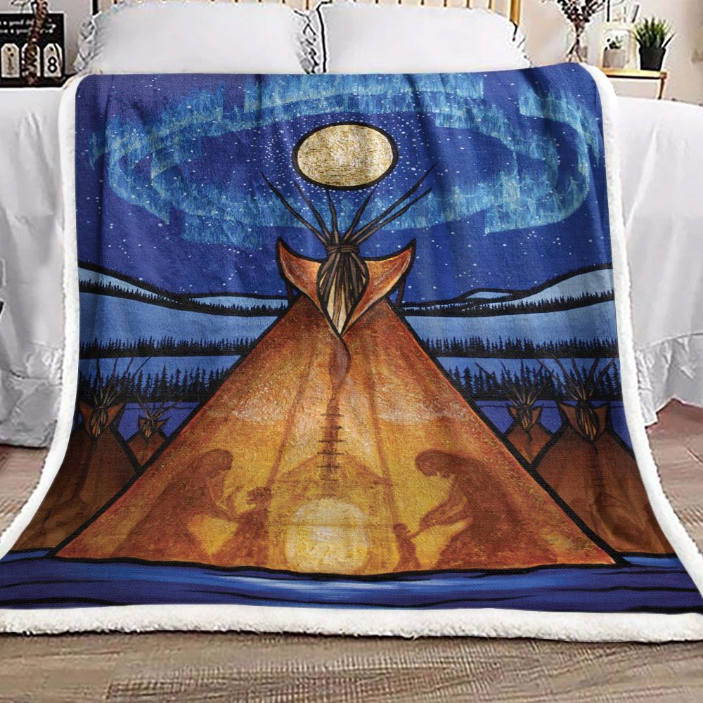 Tent Native American Sherpa Fleece Blanket