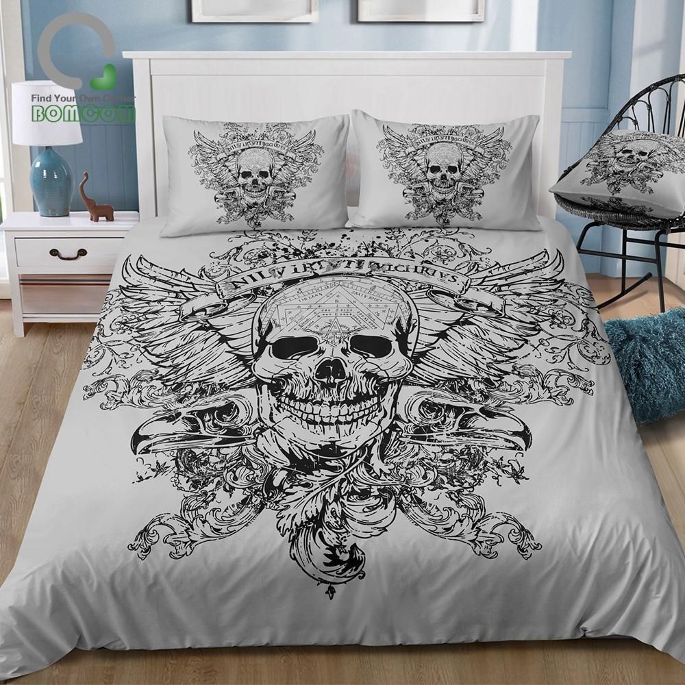 Terror Black And White Skull Bedding Set