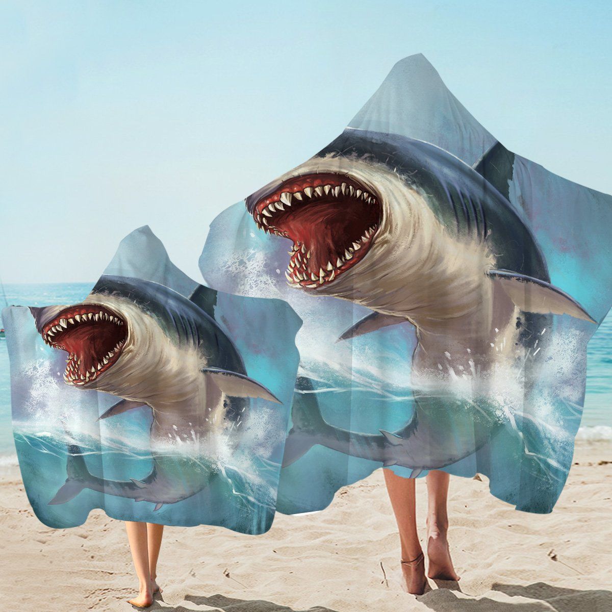 Terror Shark Undersea Printed Hooded Towel