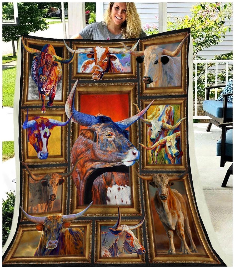 Texas Longhorn Cow Sherpa Fleece Blanket