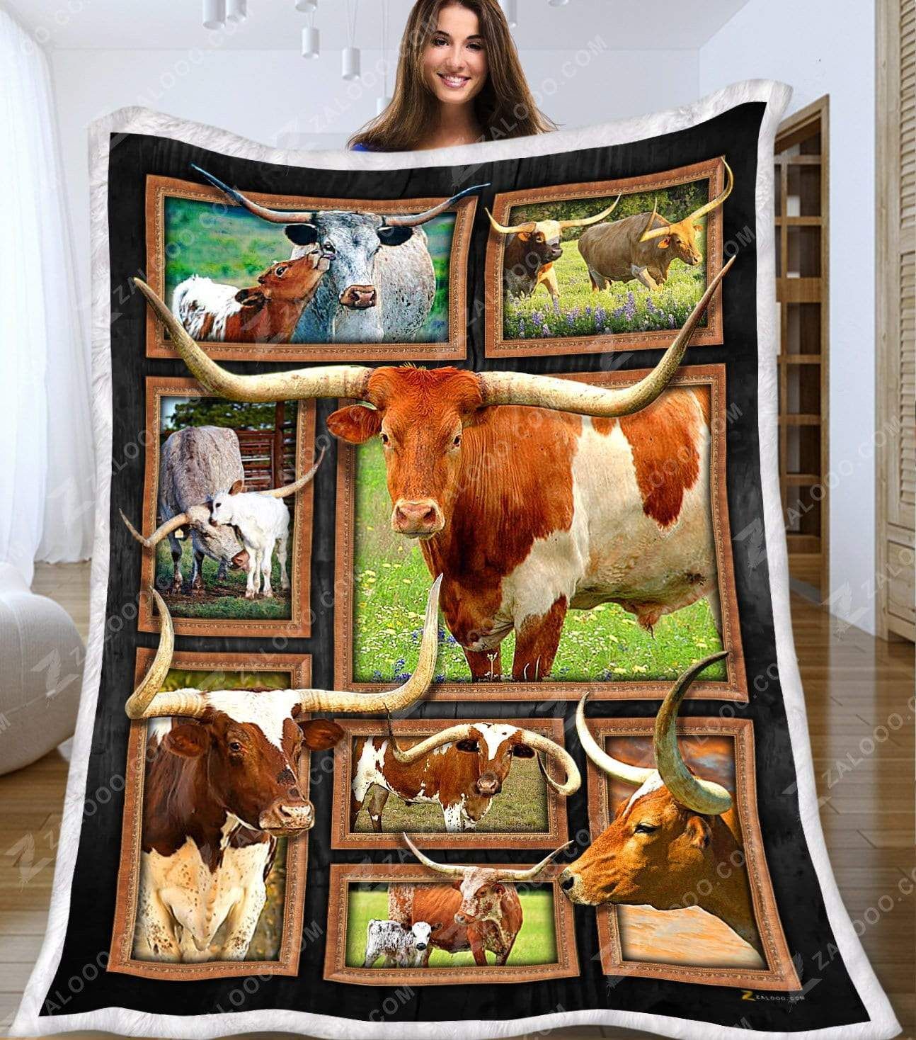 Texas Longhorn Cows Sherpa Fleece Blanket
