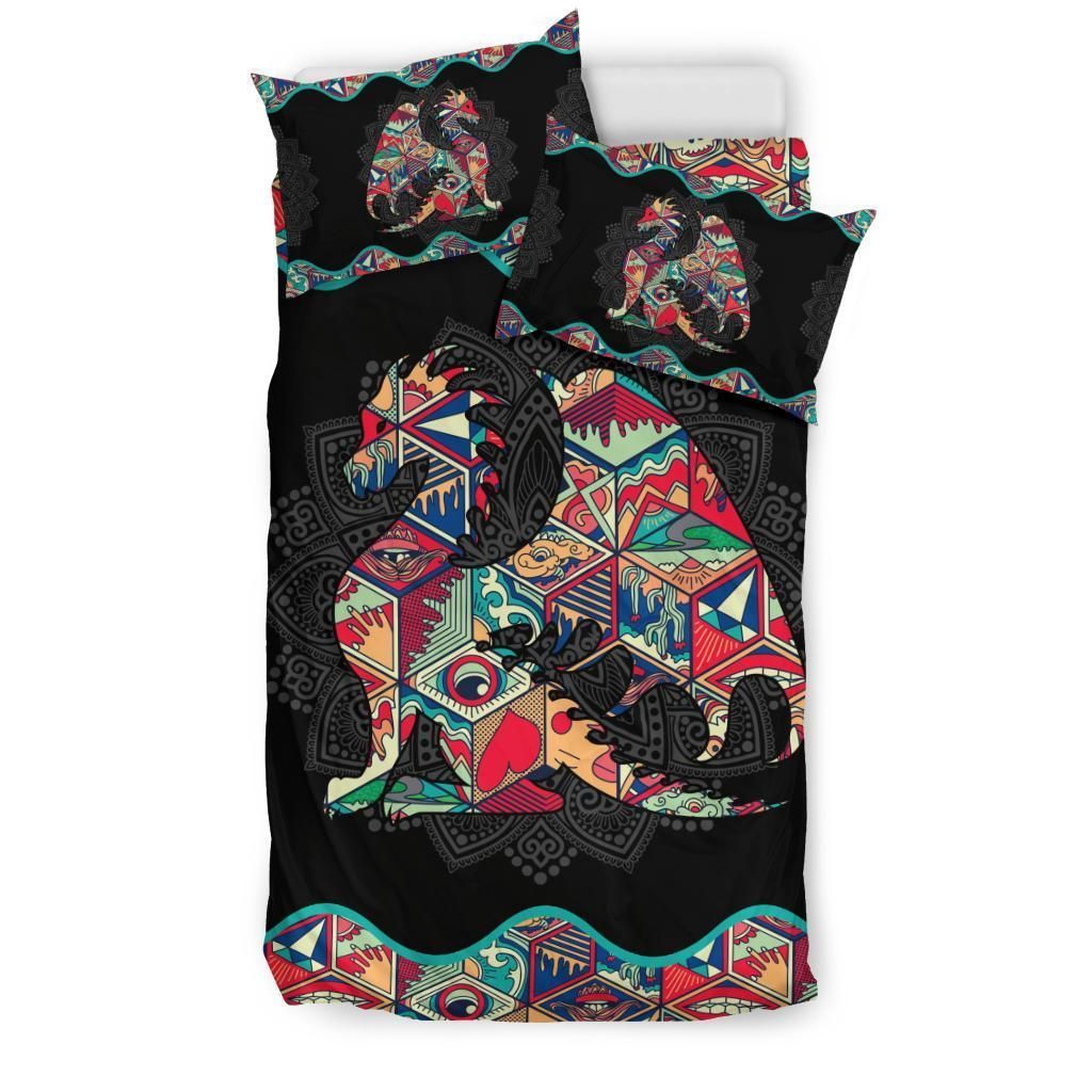 Textured Colorful Dragon Black Bedding Set