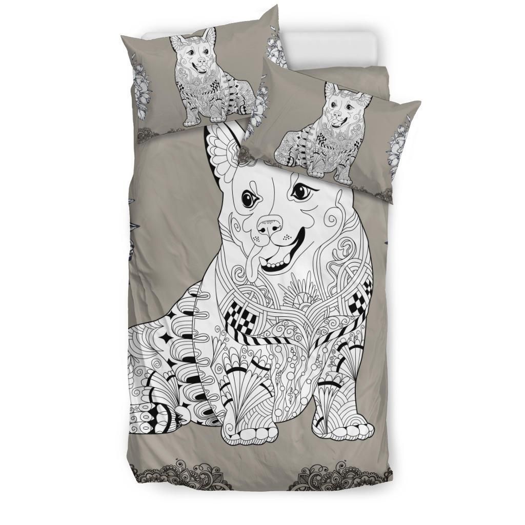 Textured Corgi Mandala Bedding Set