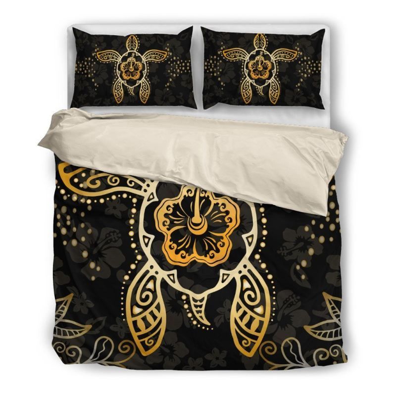 Textured Hibiscus Turtble Paisley Black Bedding Set