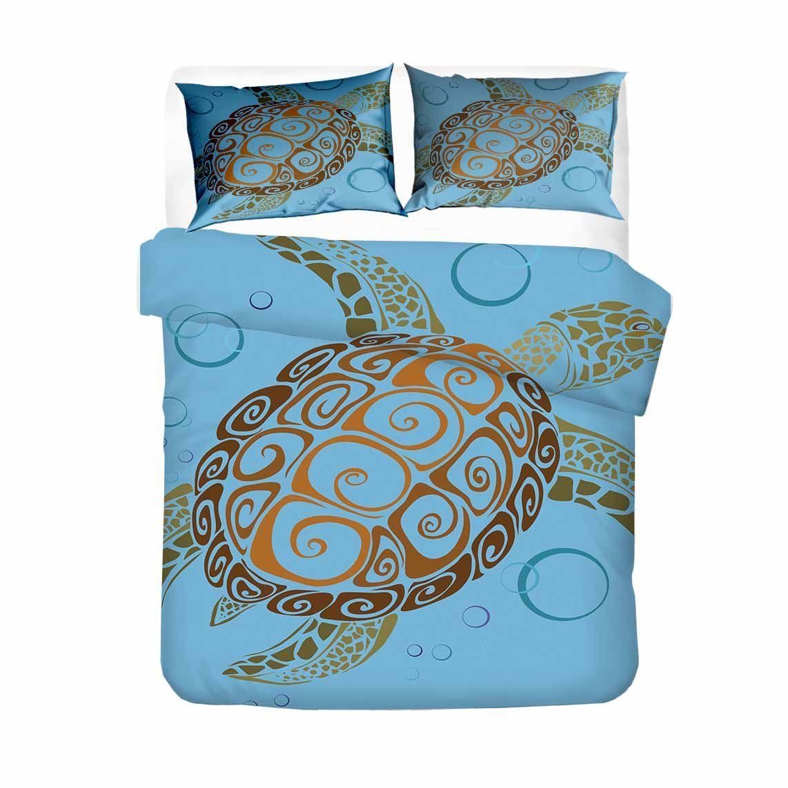 Textured Ocean Turtle Printed Bedding Set
