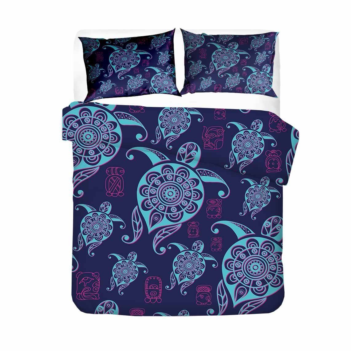 Textured Sea Turtle Blue Printed Bedding Set