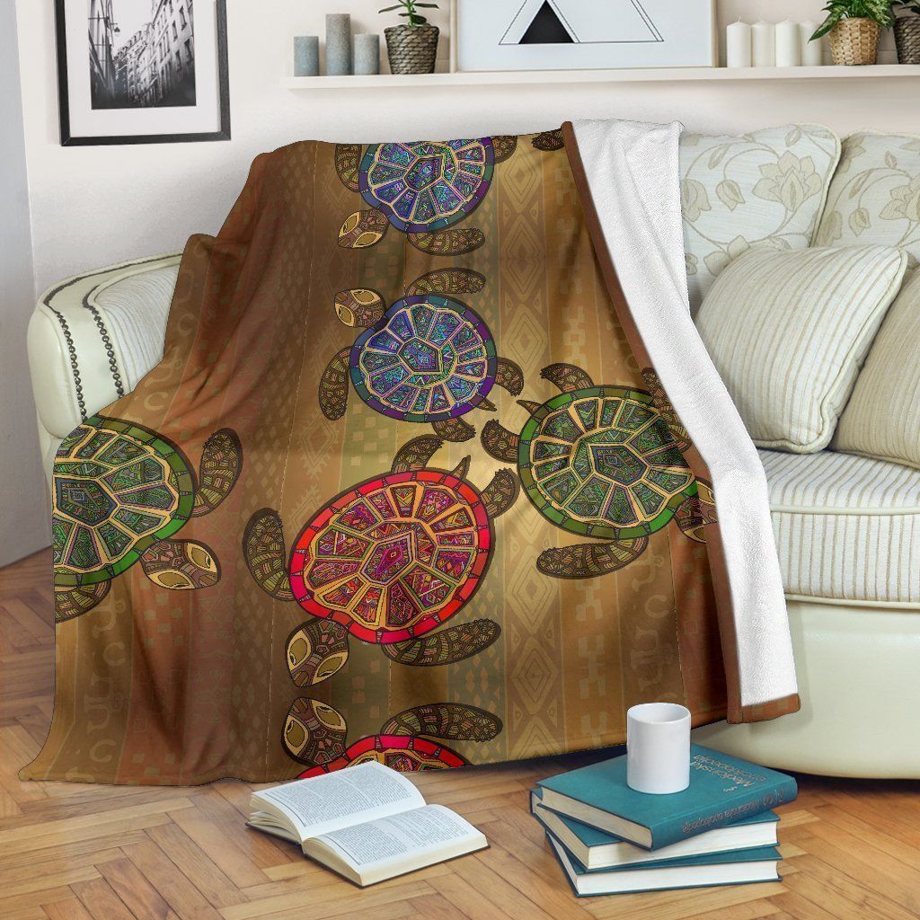 Textured Sea Turtle Tribal Colorful Fleece Blanket