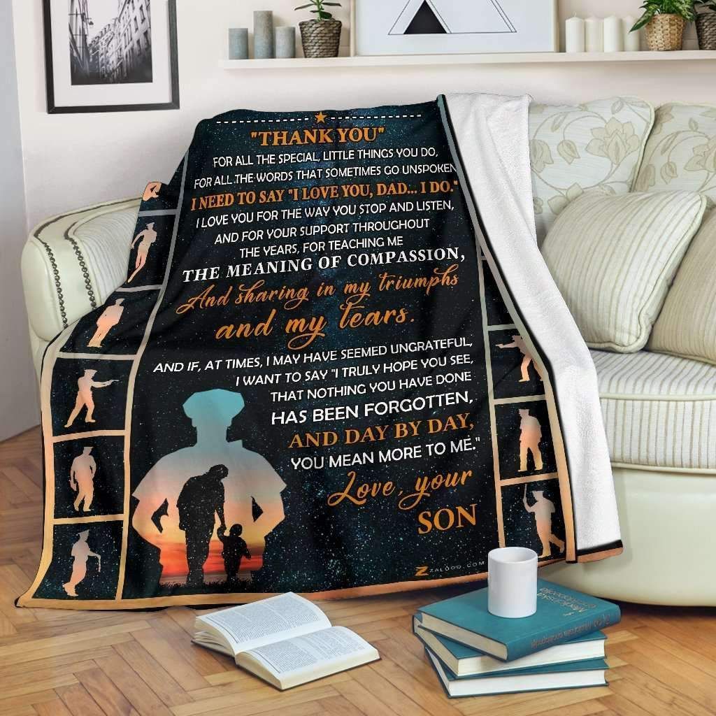Thank You For All The Special Little Things You Do Message Son Gift To Dad Fleece Blanket