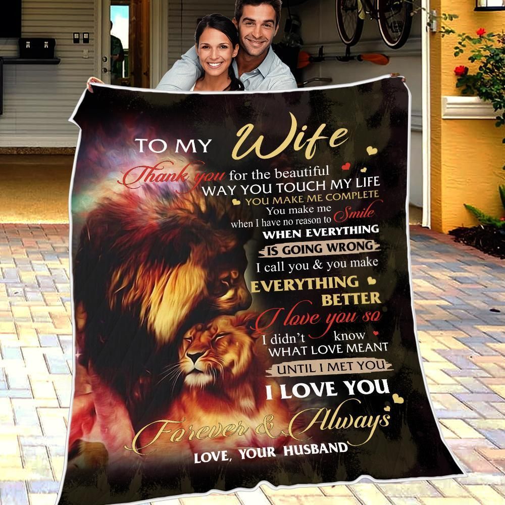 Thank You For The Beautiful Way You Touch My Wife Lion Husband Gift For Wife Fleece Blanket