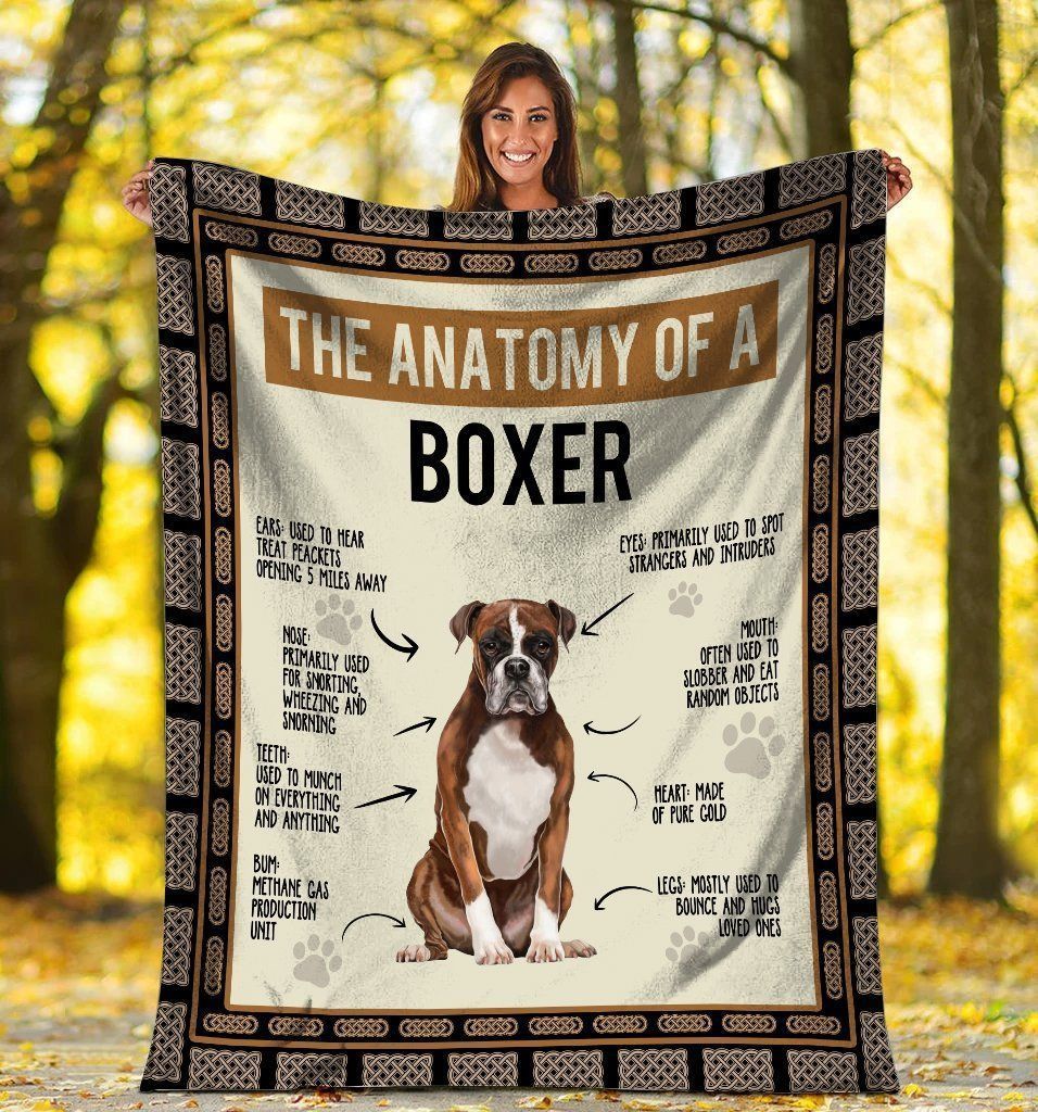 The Anatomy Of A Boxer Dog Printed Fleece Blanket