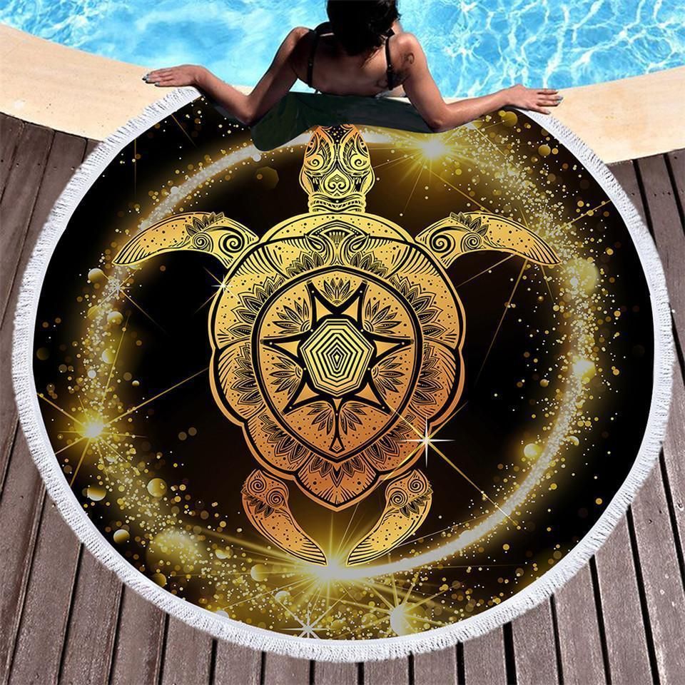 The Astro Turtle Printed Round Beach Towel