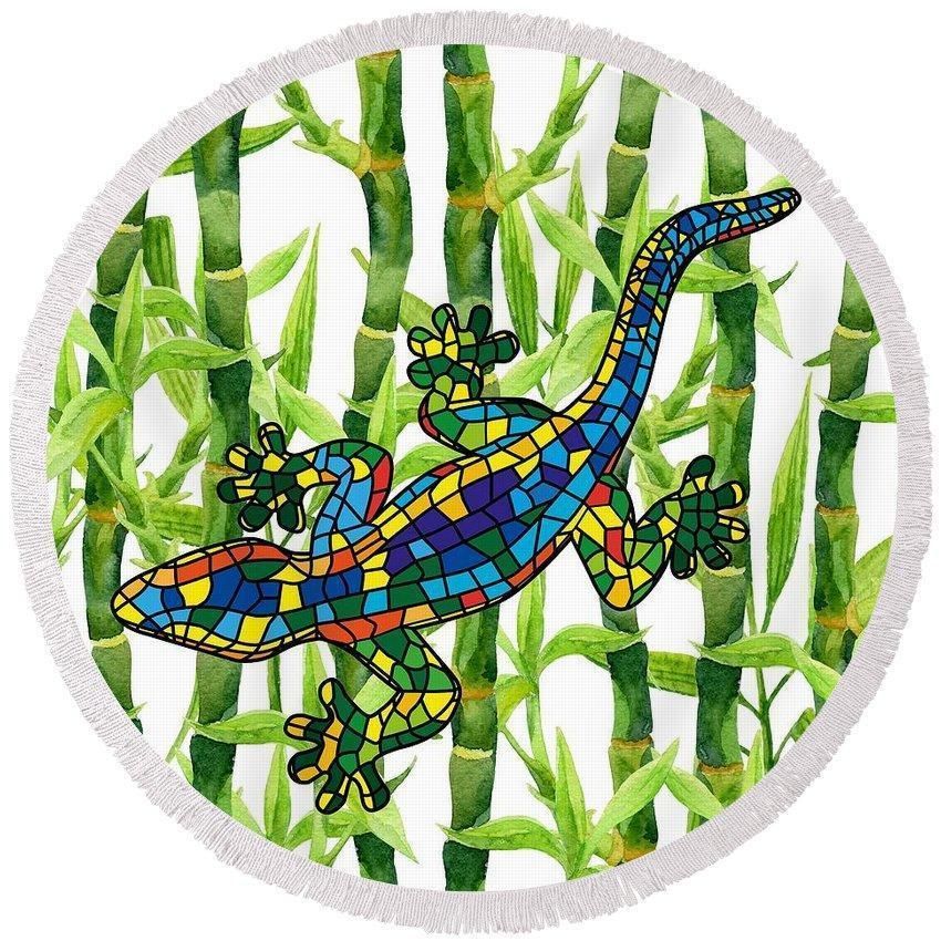 The Bamboo Colorful Gecko Printed Round Beach Towel
