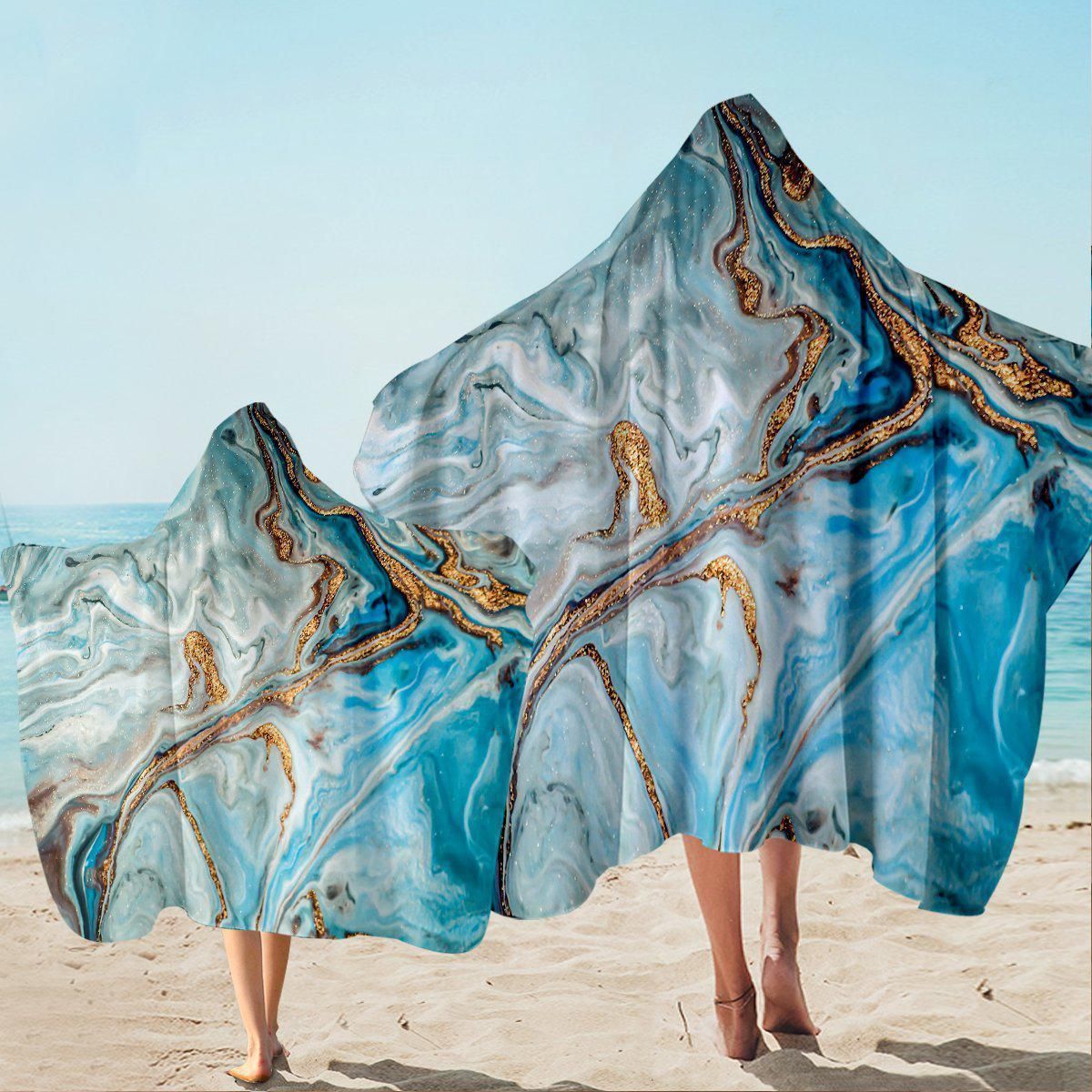 The Baths Ocean Blue Liquid Printed Hooded Towel