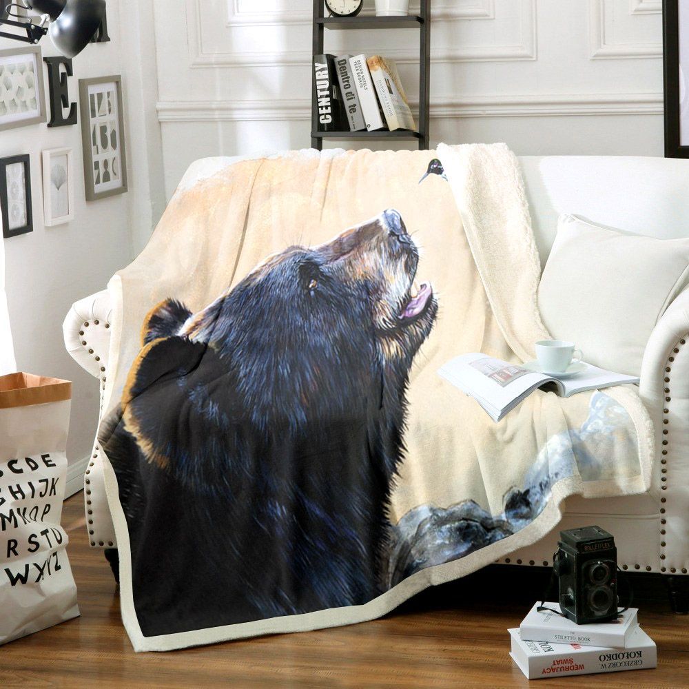 The Bear And The Hummingbird Art Sherpa Fleece Blanket