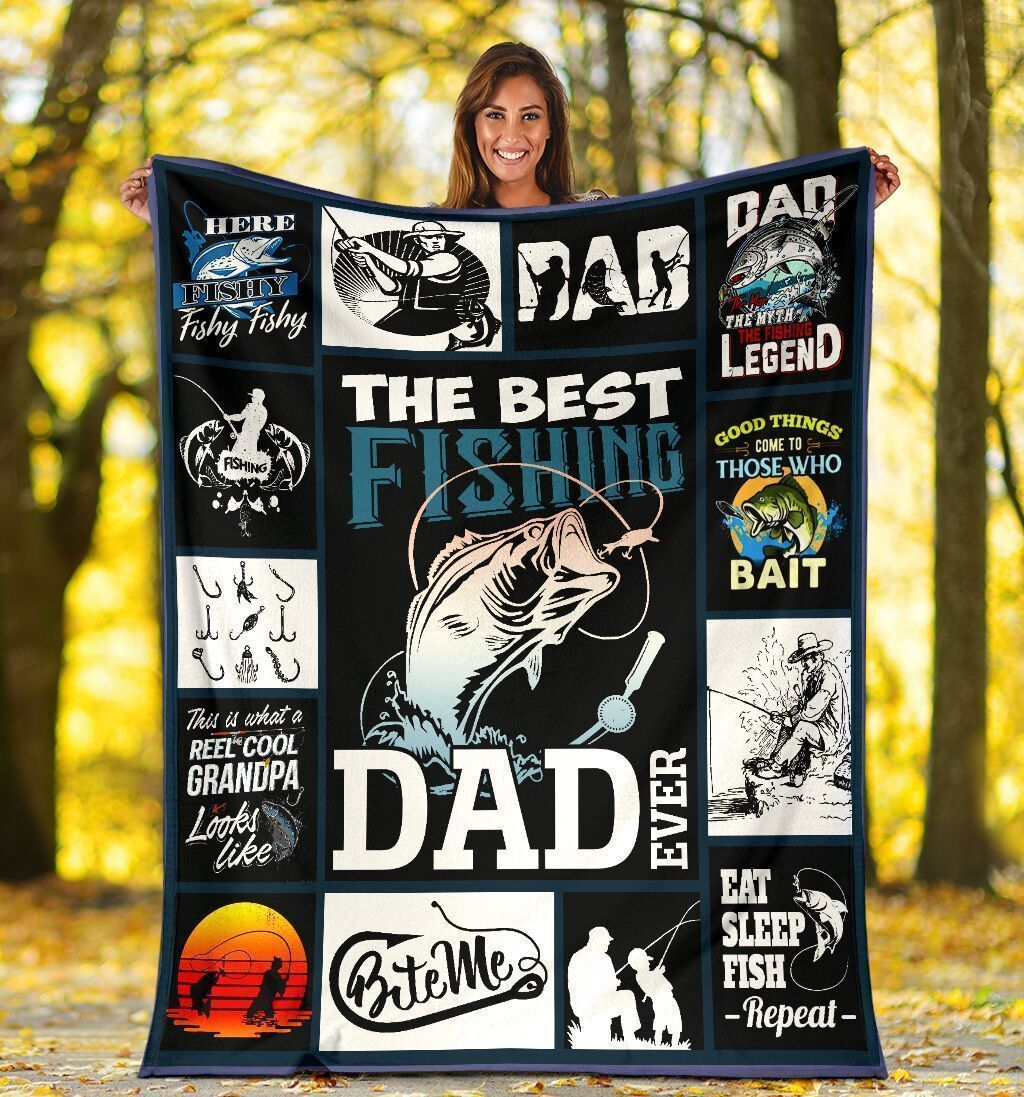 The Best Fishing Dad Ever Printed Fleece Blanket