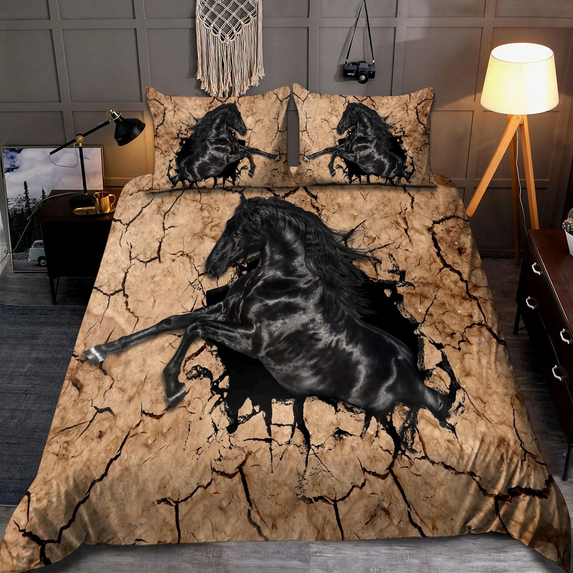 The Black Horse Breaks A Wall 3D Printed Bedding Set