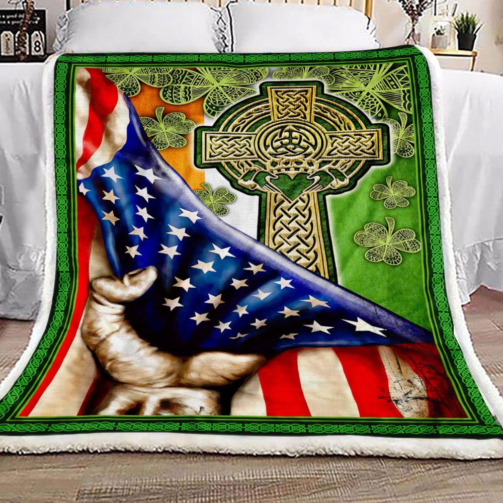 The Celtic Cross Irish American Fleece Blanket