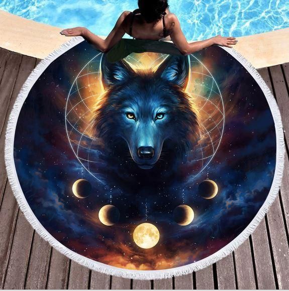 The Chief Moon Wolf Printed Round Beach Towel