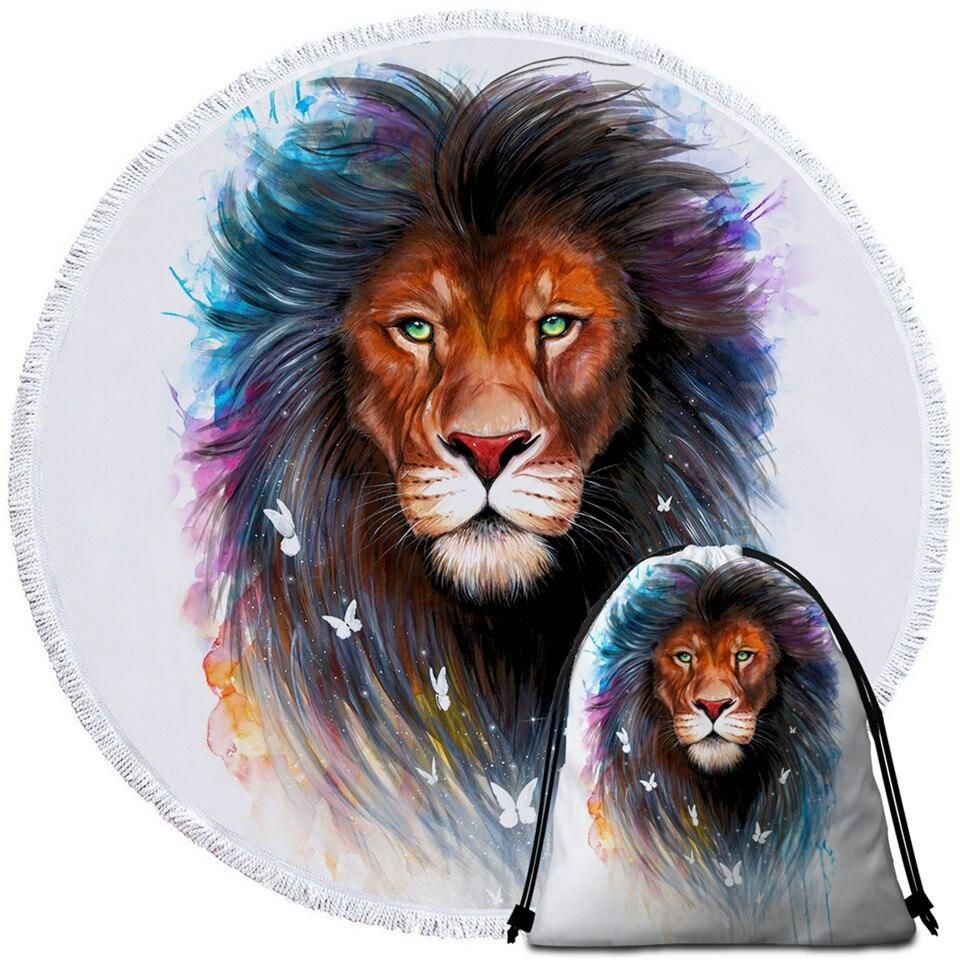 The Colorful Original Lion Spirit Printed Round Beach Towel