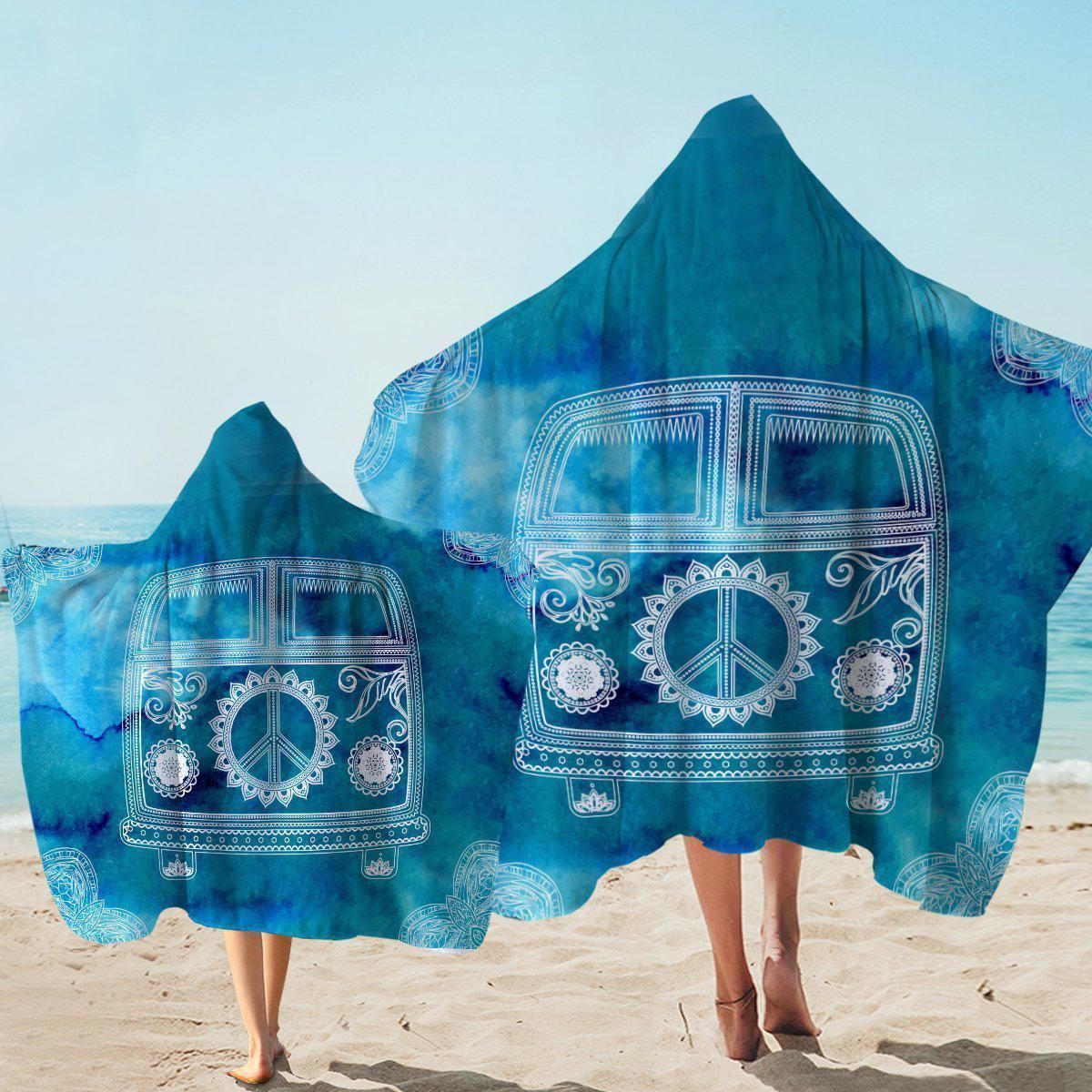 The Cool Bus Blue Beach Printed Hooded Towel