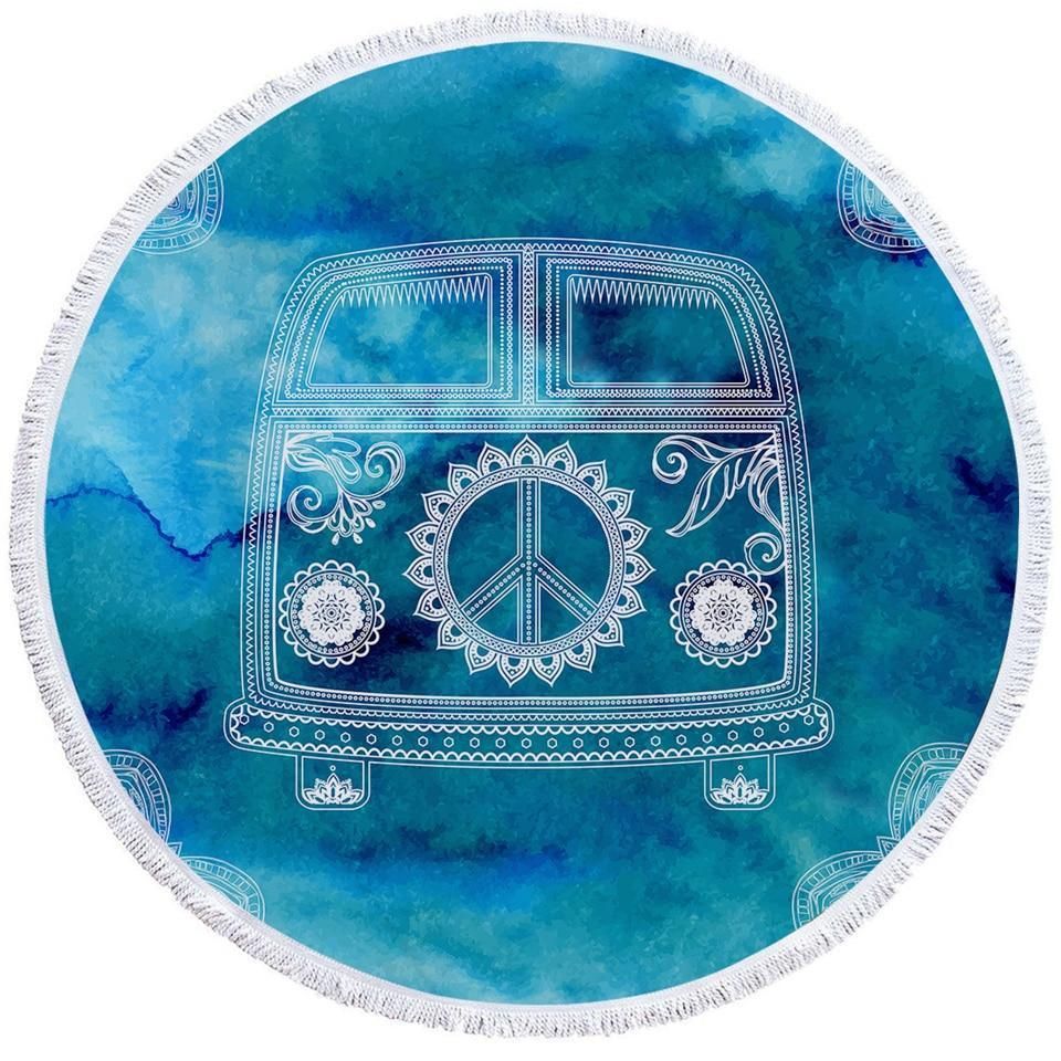 The Cool Kombi Peace Sign Printed Round Beach Towel