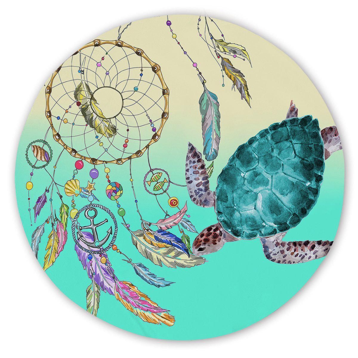The Dreamcatcher And Sea Turtle Printed Round Beach Towel