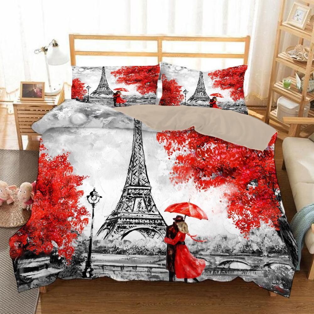 The Eiffel Tower Under Umbrella Bedding Set