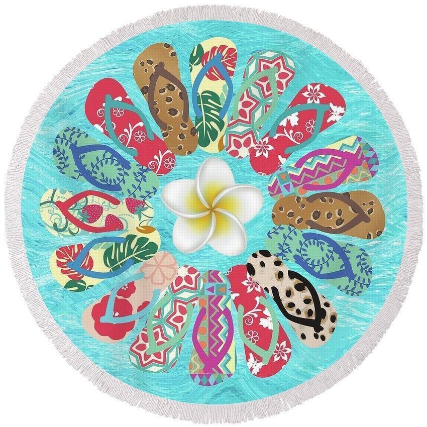 The Flip Flop Flower Printed Round Beach Towel