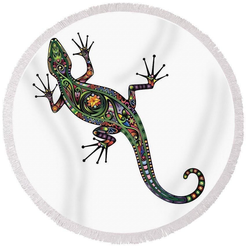 The Gecko Geek On White Printed Round Beach Towel