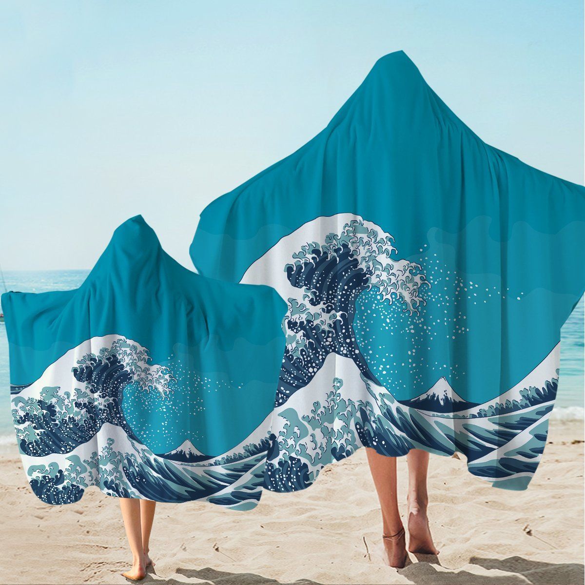 The Great Wave Blue Printed Hooded Towel