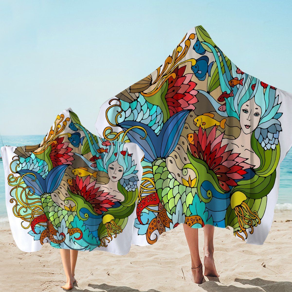 The Happy Mermaid Art Printed Hooded Towel