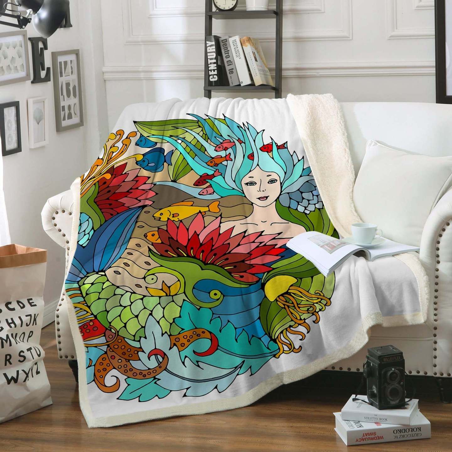 The Happy Mermaid Sherpa Fleece Blanket