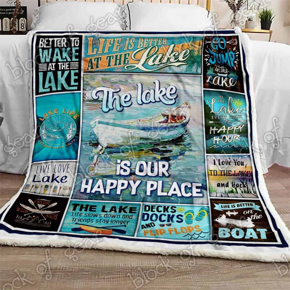 The Lake Is Our Happy Place Fleece Blanket