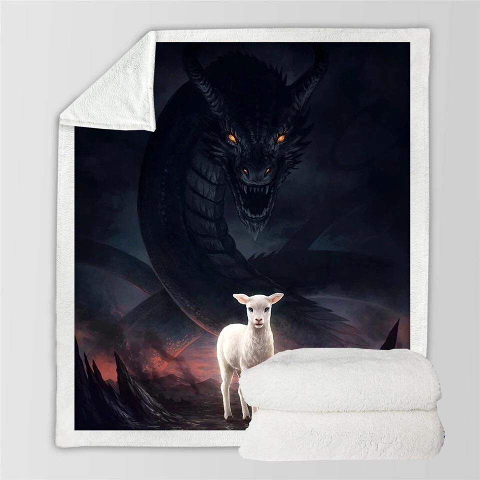 The Lamb And The Dragon Sherpa Fleece Blanket