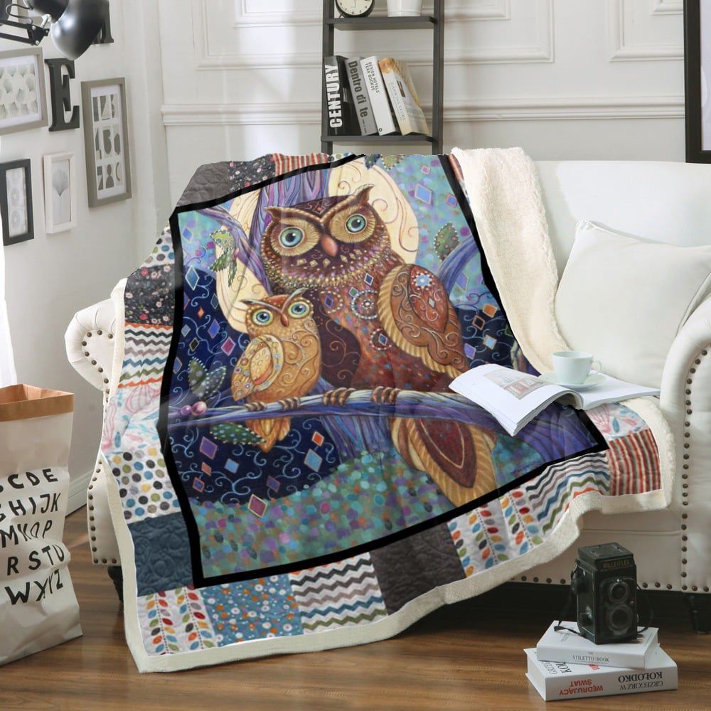 The Little Owl With Mom Sherpa Fleece Blanket